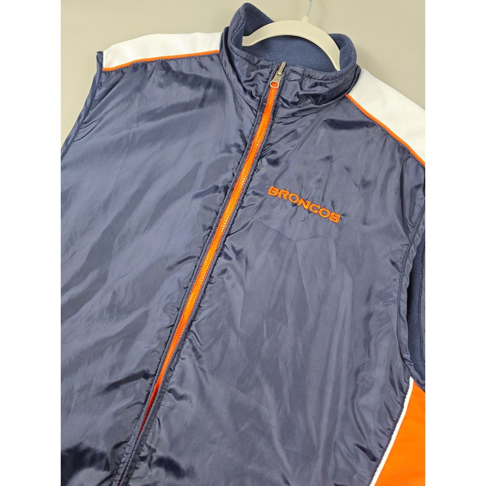 Denver Broncos NFL Full Zip Fleece Lined Vest Navy Orange White Mens Large